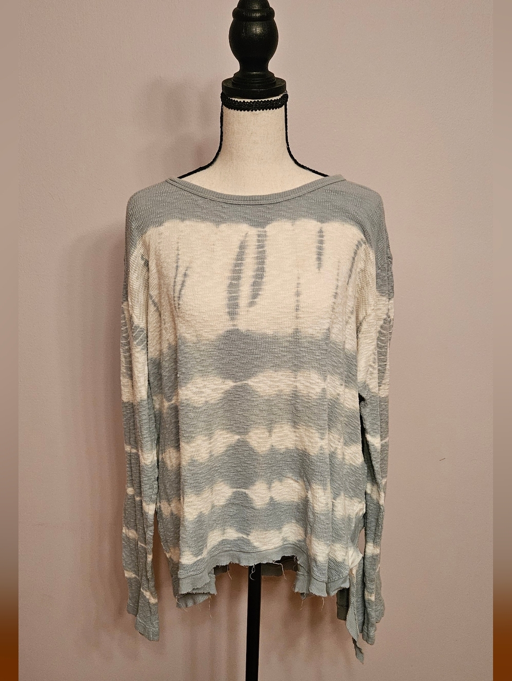 Left of Center by anthropologie Blue  & White Tie-Dye Oversized Tunic Sweater